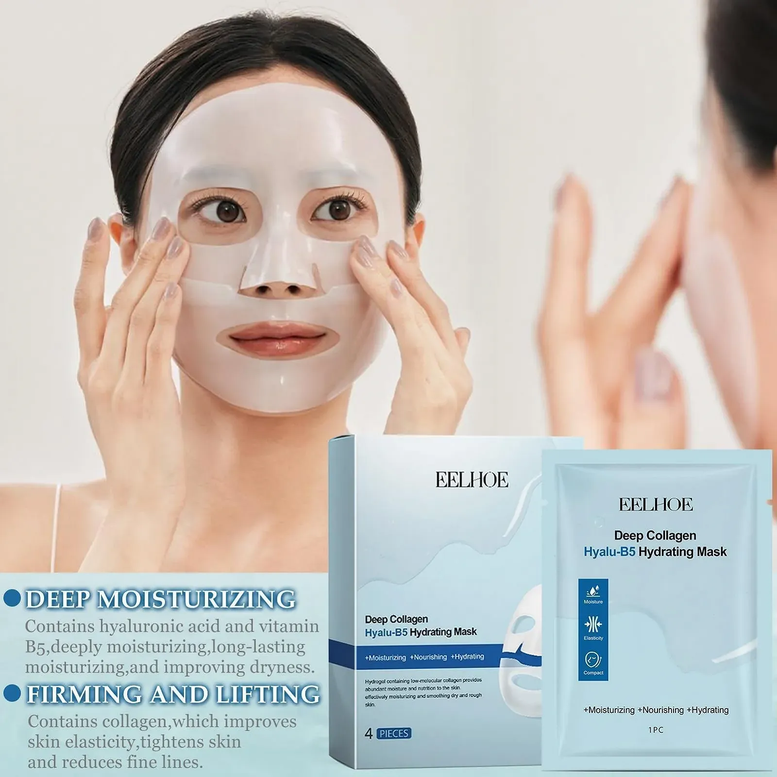 Маска Коллагеновая Органическая, набор из 4 штук, для глубокого увлажнения, для всех типов кожи, фото №5