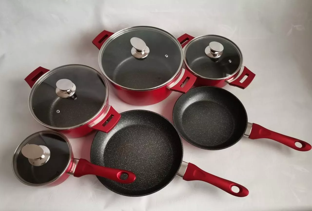 Набор посуды с мраморным покрытием Benson BN-335 10 предметов Красный par_BN 335, фото №3 Набор посуды с мраморным покрытием Benson BN-335 10 предметов Красный par_BN 335, фото №3
