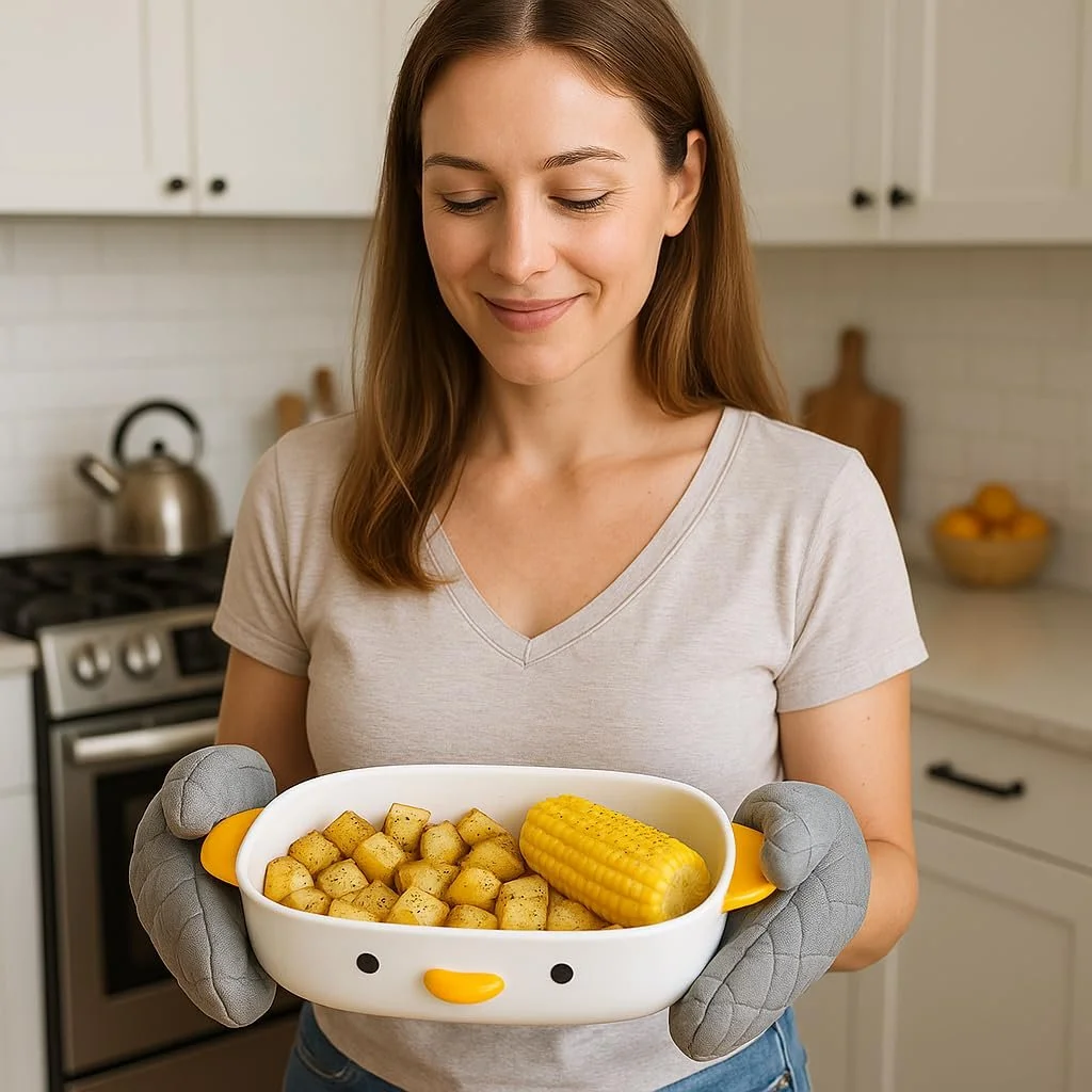 Форма для запікання у формі качки керамічна 7x10 дюймів з ручками біла, фото №6