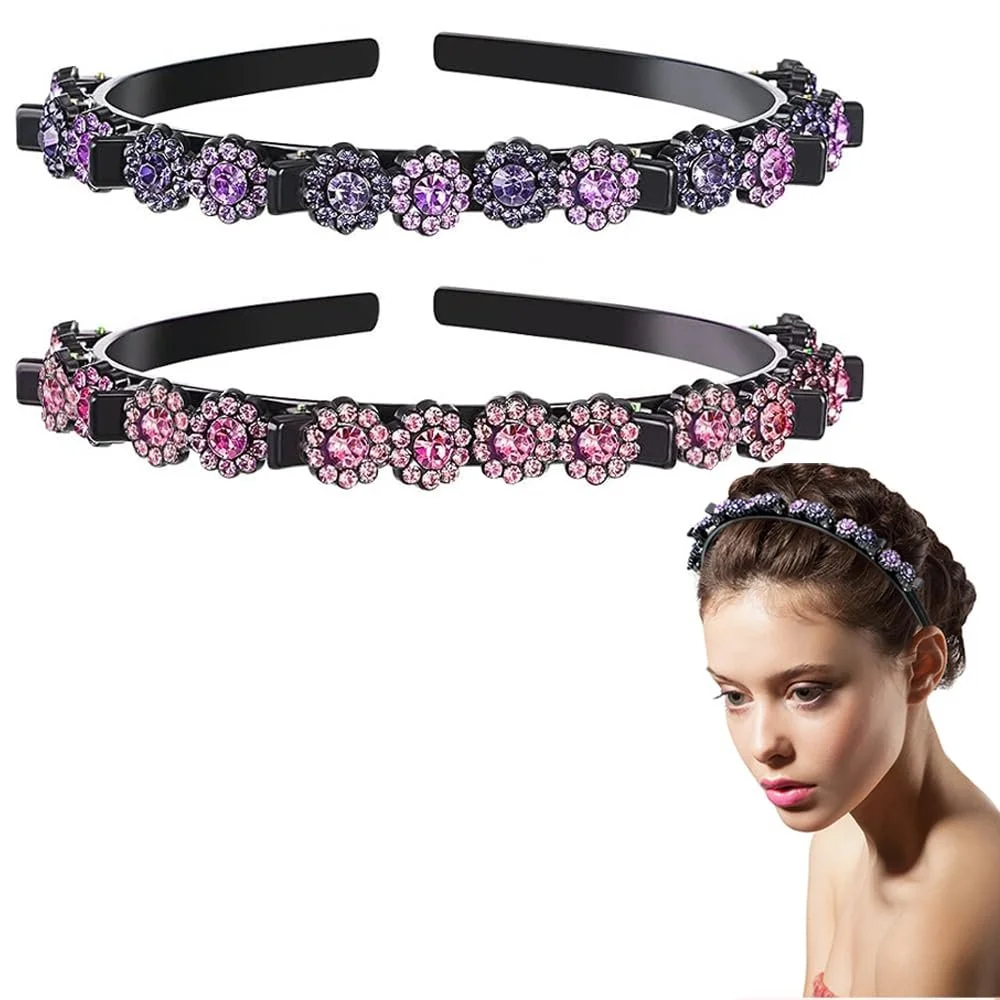 Обруч для волосся з кліпсами 2 шт, рожевий + фіолетовий, фото №1 Обруч для волосся з кліпсами 2 шт, рожевий + фіолетовий, фото №1