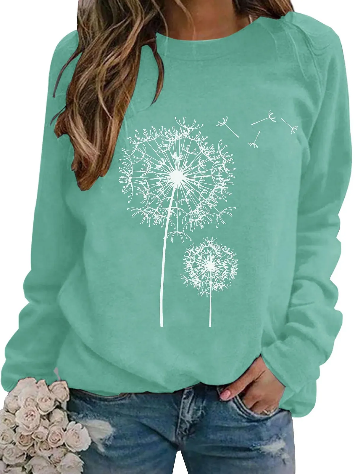 Женский свитшот Dresswel Одуванчик с длинными рукавами, принт одуванчика, пуловер, осенне-зимняя блузка, топы, фото №1 Женский свитшот Dresswel Одуванчик с длинными рукавами, принт одуванчика, пуловер, осенне-зимняя блузка, топы, фото №1