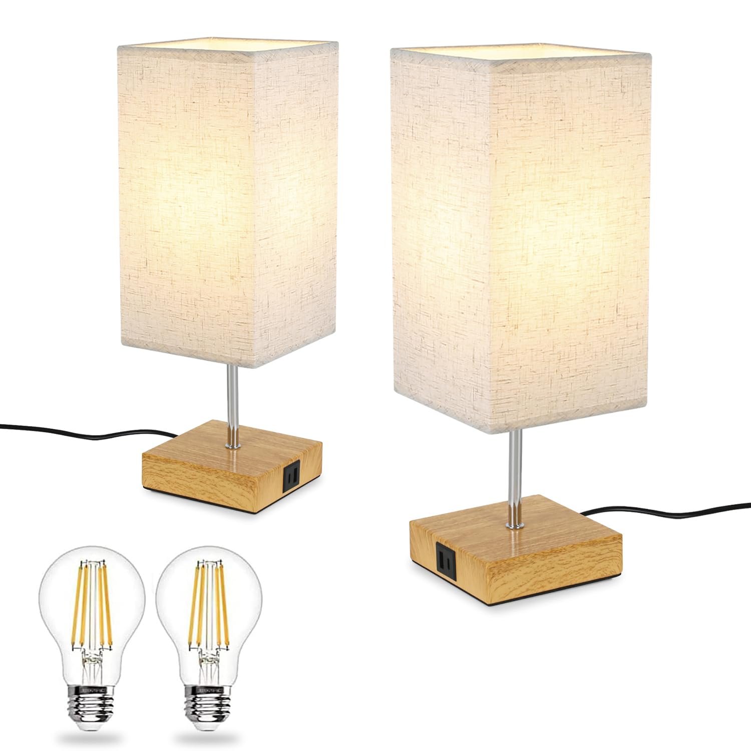 Настільна лампа Набір 2 шт Димерна USB Сенсорна E27 Тканинний абажур Ретро, фото №1