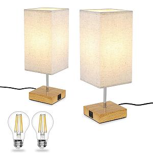 Настільна лампа Набір 2 шт Димерна USB Сенсорна E27 Тканинний абажур Ретро - Фото 1