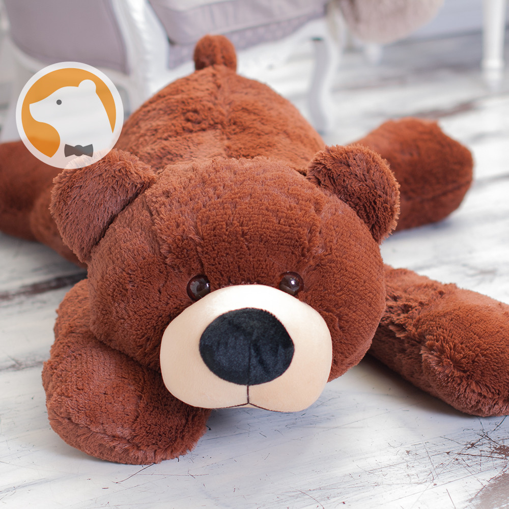 Мягкая игрушка 1000plus плюшевый мишка Умка лежащий большой шоколадный 110см, фото №1