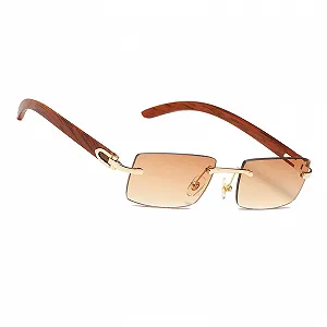 Сонцезахисні окуляри Ретро MEGAVOW Без оправи Прямокутні Ультрамаленька оправа з імітацією дерева для чоловіків та жінок Класичні Ретро - Фото 1