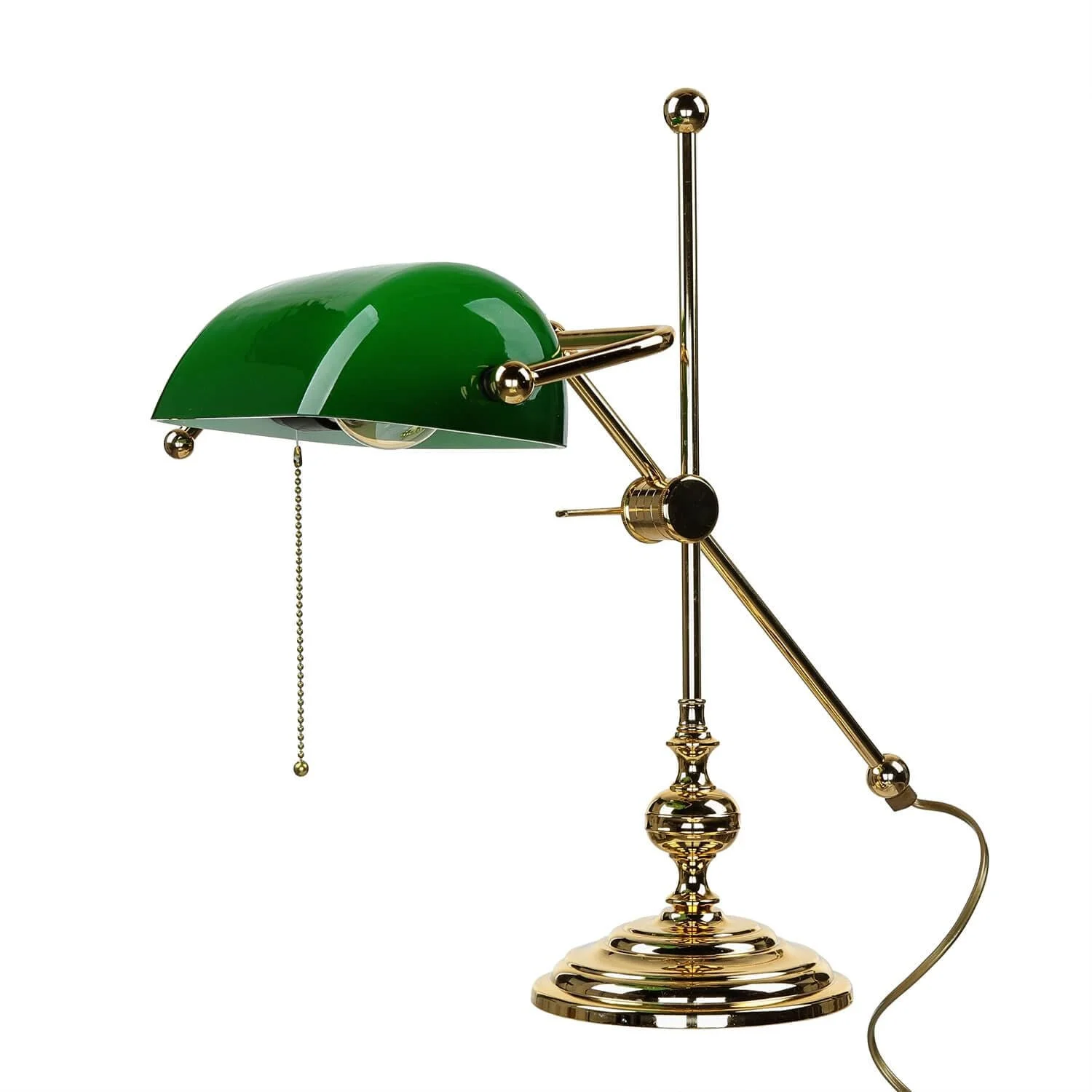 Настільна лампа Licht-Erlebnisse Banker Lamp латунь скло 47 см E27 24 карати позолота шнуровий вимикач Золотисто-зелений, фото №3