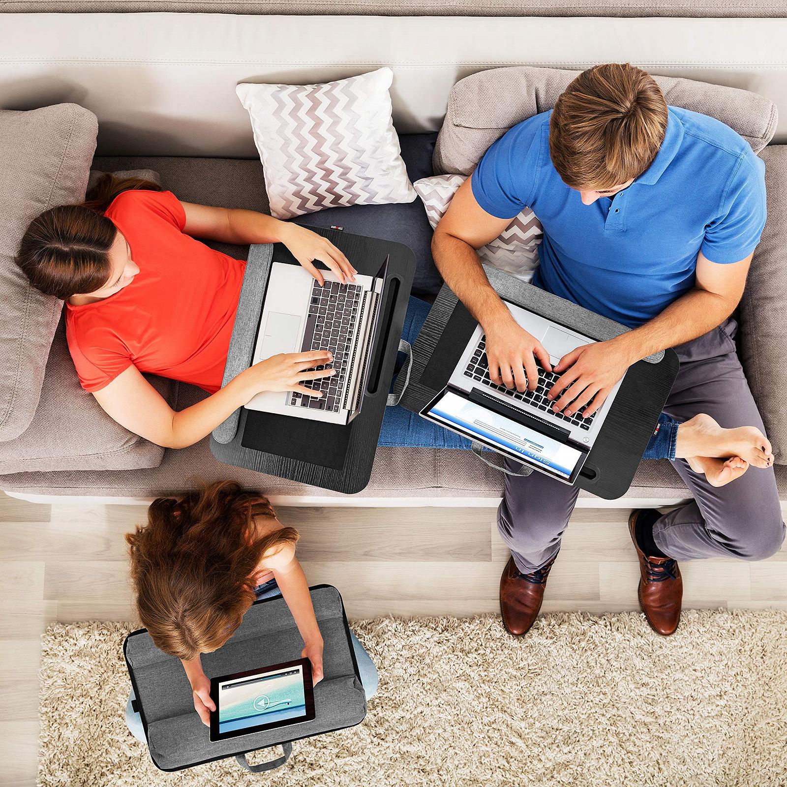 Подставка для ноутбука Duronic DML433 с подкладкой для запястья, эргономичный столик для ноутбука с подушкой, держатель для ноутбука с пенопластовой поддержкой, большая платформа со встроенной ручкой, фото №3