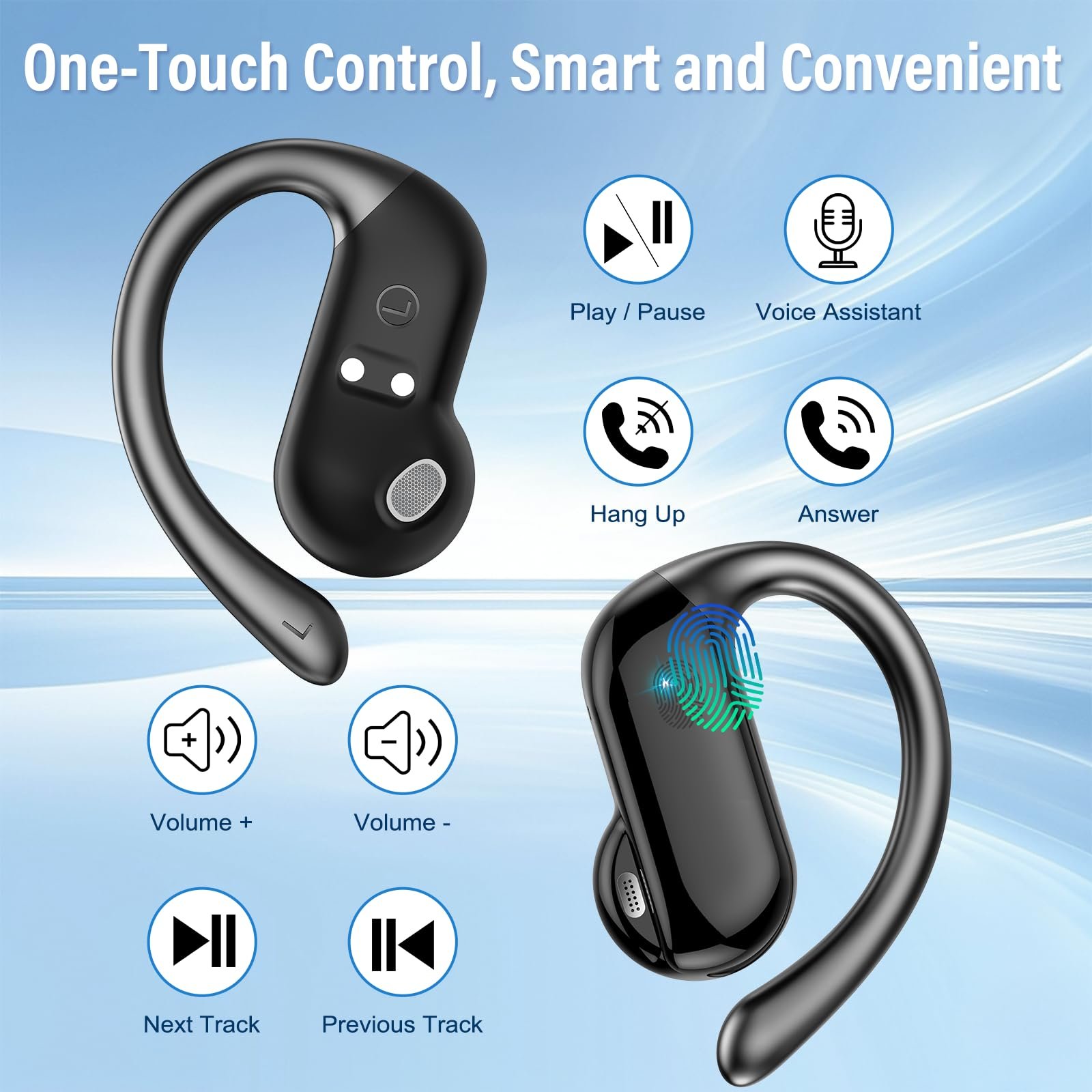 Наушники с открытым ухом DUSONLAP Bluetooth, IPX7 водонепроницаемые спортивные наушники для бега, черный, фото №7