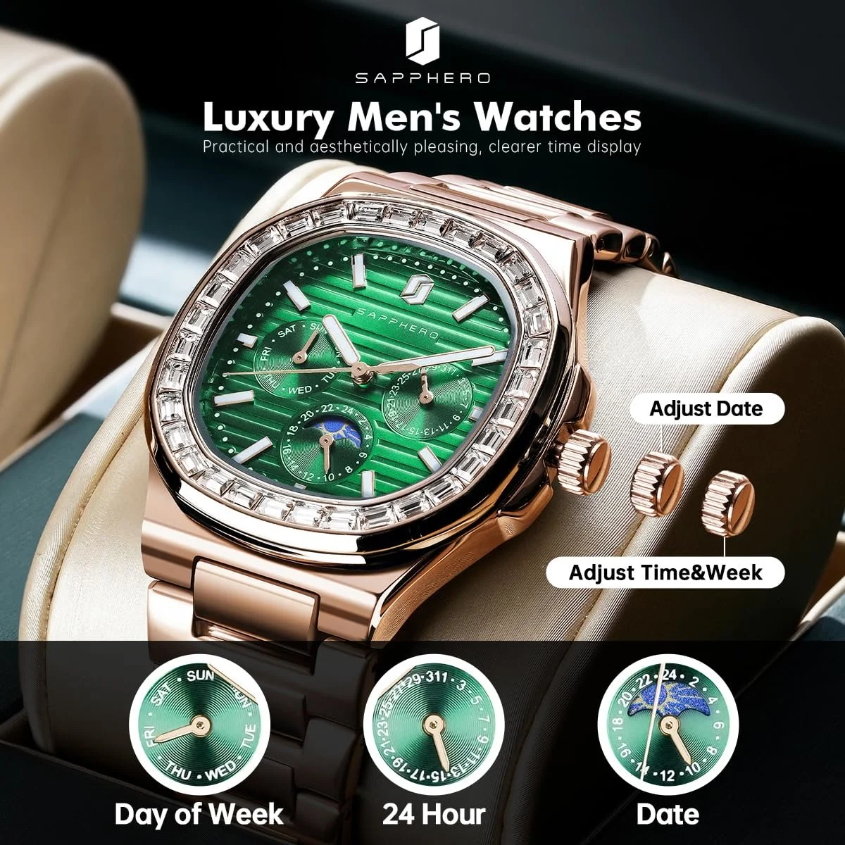 Часы SAPPHERO Мужские, силиконовый ремешок, водонепроницаемые 5 ATM, японский кварцевый механизм, корпус из нержавеющей стали, дата, спортивные, повседневные, деловые, фото №3 Часы SAPPHERO Мужские, силиконовый ремешок, водонепроницаемые 5 ATM, японский кварцевый механизм, корпус из нержавеющей стали, дата, спортивные, повседневные, деловые, фото №3