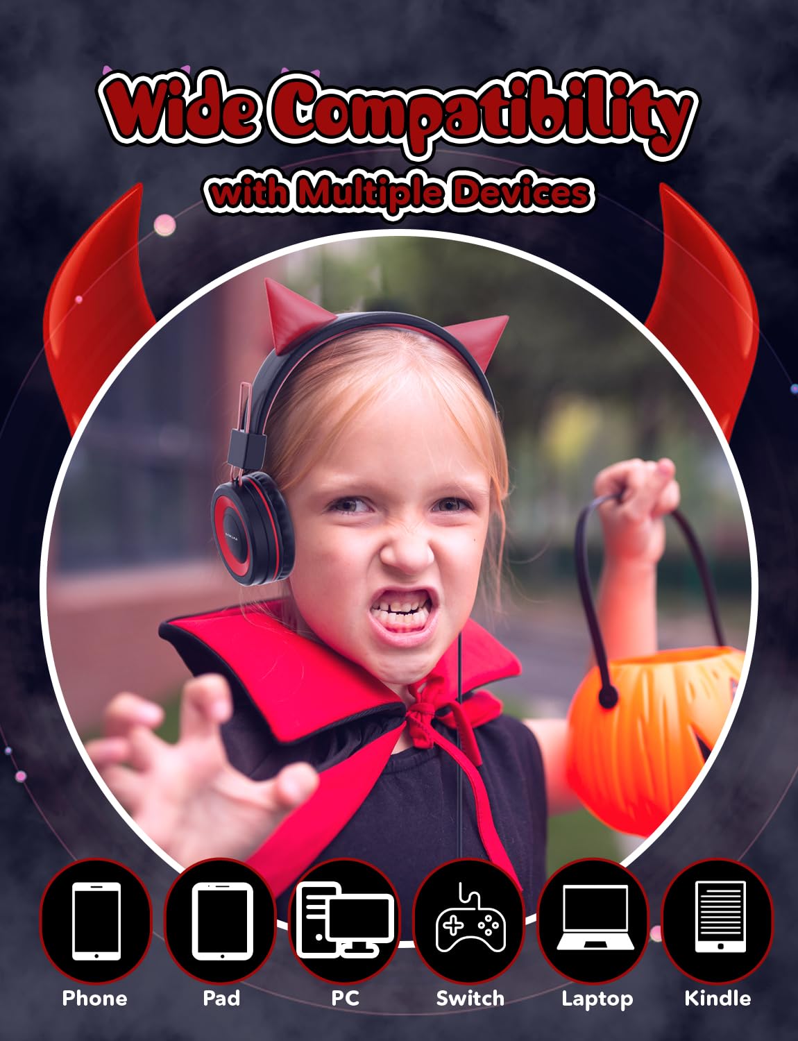 Наушники Simjar Demon для детей Halloween, фото №5