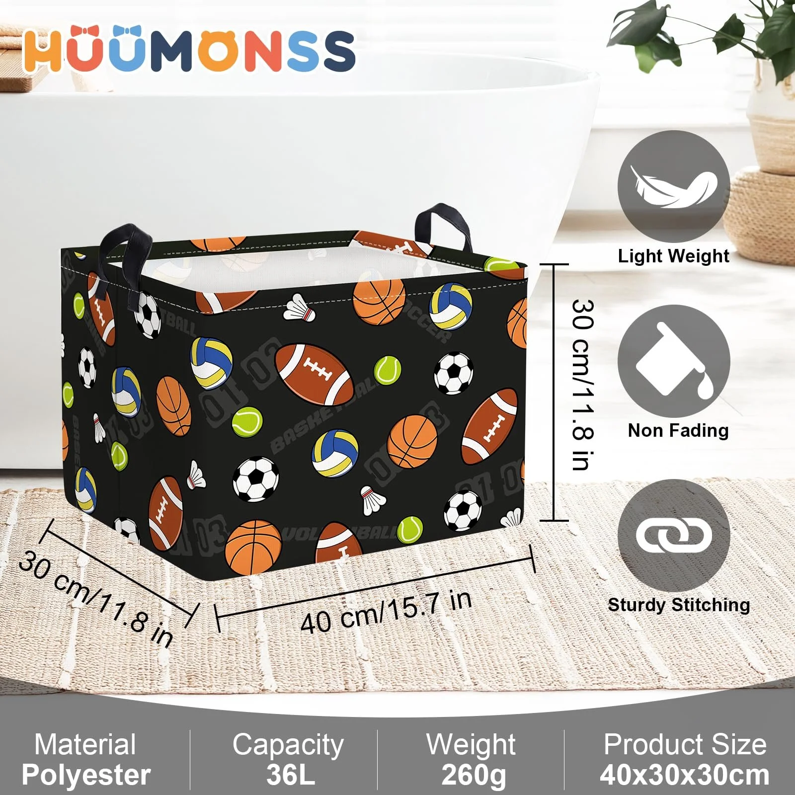 Корзина HUUMONSS Для игрушек в виде спортивных мячей, детская, складная, большая черная, 36 л, фото №6 Корзина HUUMONSS Для игрушек в виде спортивных мячей, детская, складная, большая черная, 36 л, фото №6