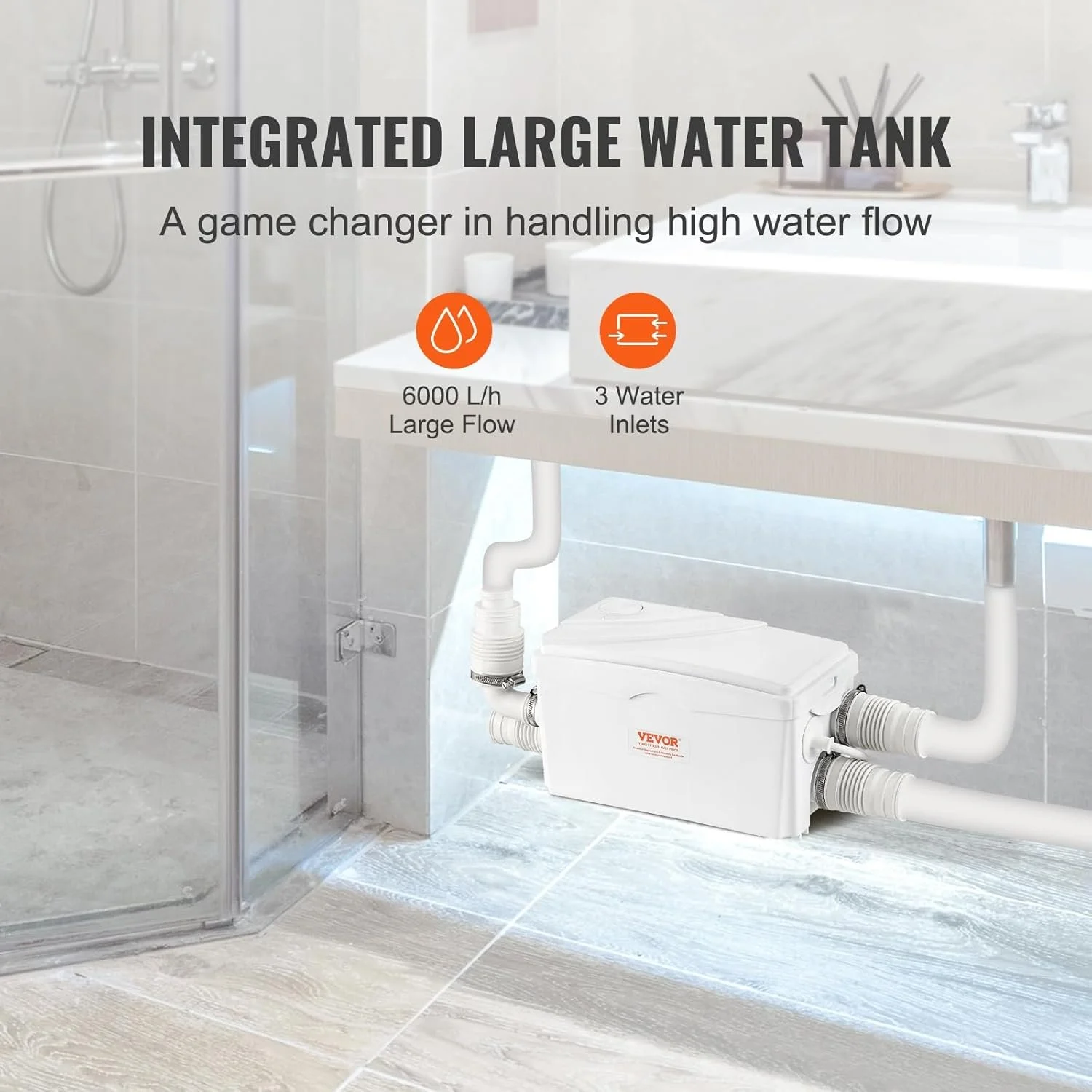 Насос-мацератор VEVOR Shower Pump FL0300 / 350 Вт / 6000 л/год / White, фото №8