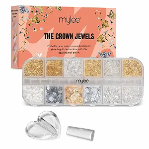 Набор для дизайна ногтей Mylee Crown Jewels 12 предметов, серебряные и золотые украшения, инструмент для гибки. - Фото 1