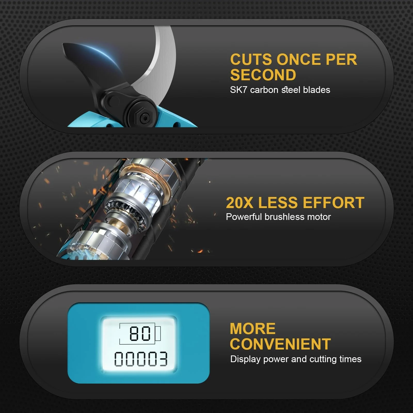 Електричні секатори з штангою 200 см, акумуляторні, 50 мм, леза SK7, 4000 mAh, фото №2