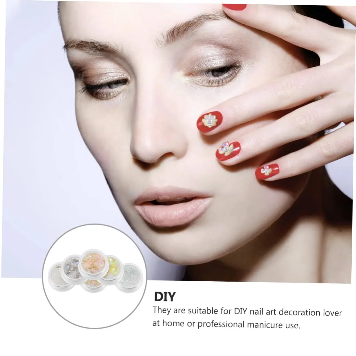 Украшение для ногтей MERRYHAPY Блестки для ногтей Стразы Розовые Блестки Футляр для хранения Миска для маникюра Декорация ракушки Ледяной цветок (6 коробок), фото №3