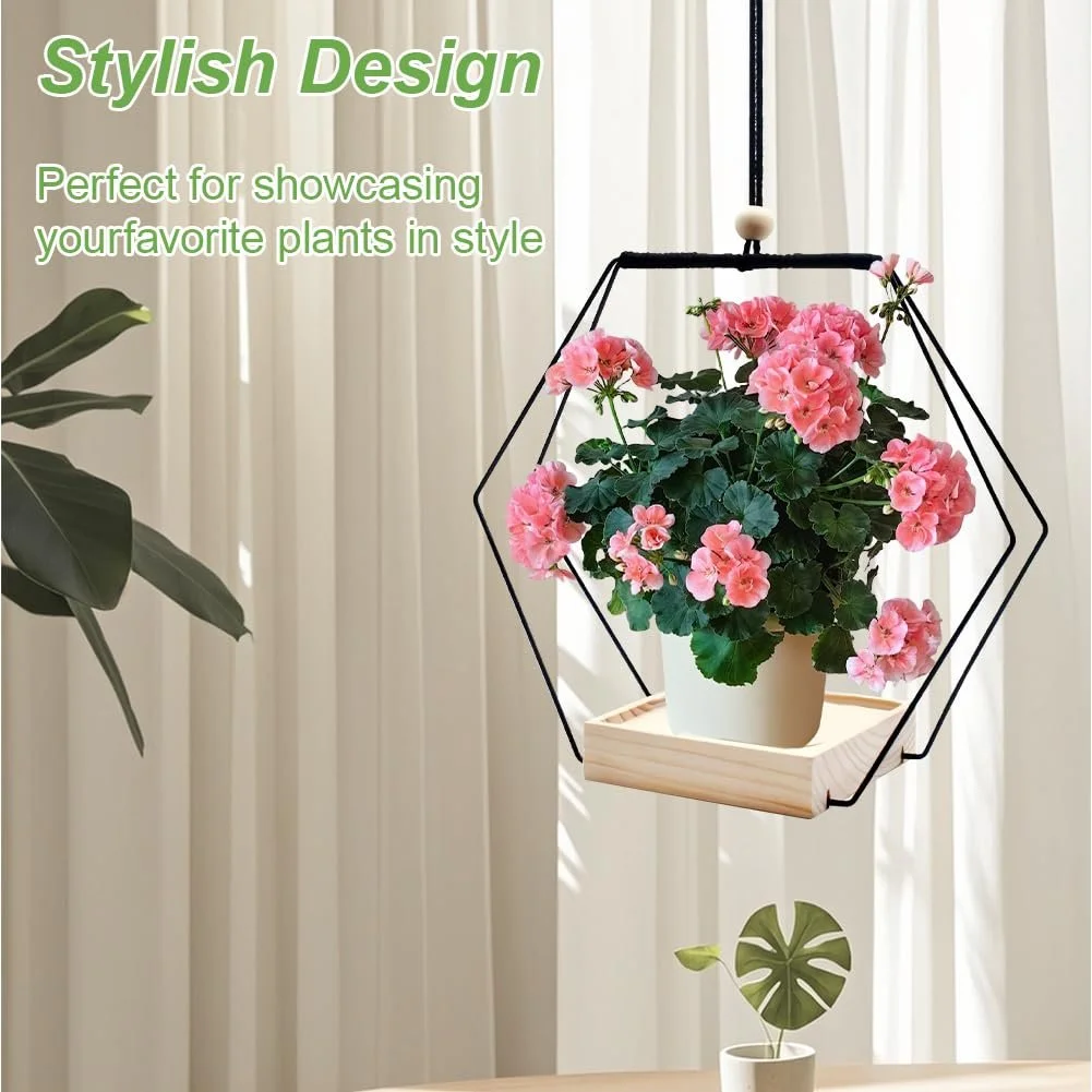 Підвісні кошики Набір з 2 шт. з дерев'яною основою 30 см Чорні, фото №5 Підвісні кошики Набір з 2 шт. з дерев'яною основою 30 см Чорні, фото №5