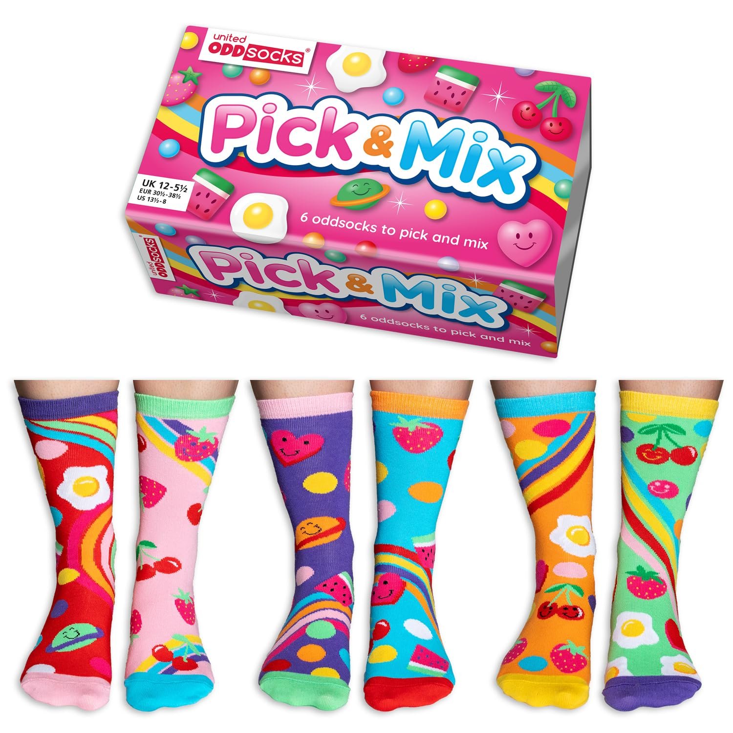 Носки United Oddsocks Pick & Mix Box 6 Oddsocks Для Девочек UK 12-5.5 EUR 30.5-38.5, Разноцветные, фото №1