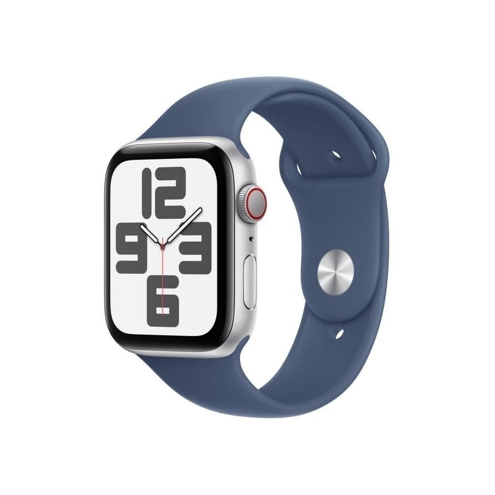 Смарт-годинник Apple Watch SE (2nd Generation) GPS + Cellular 44mm Алюмінієвий корпус Сріблястий і спортивний ремінець Denim (M/L), фото №1