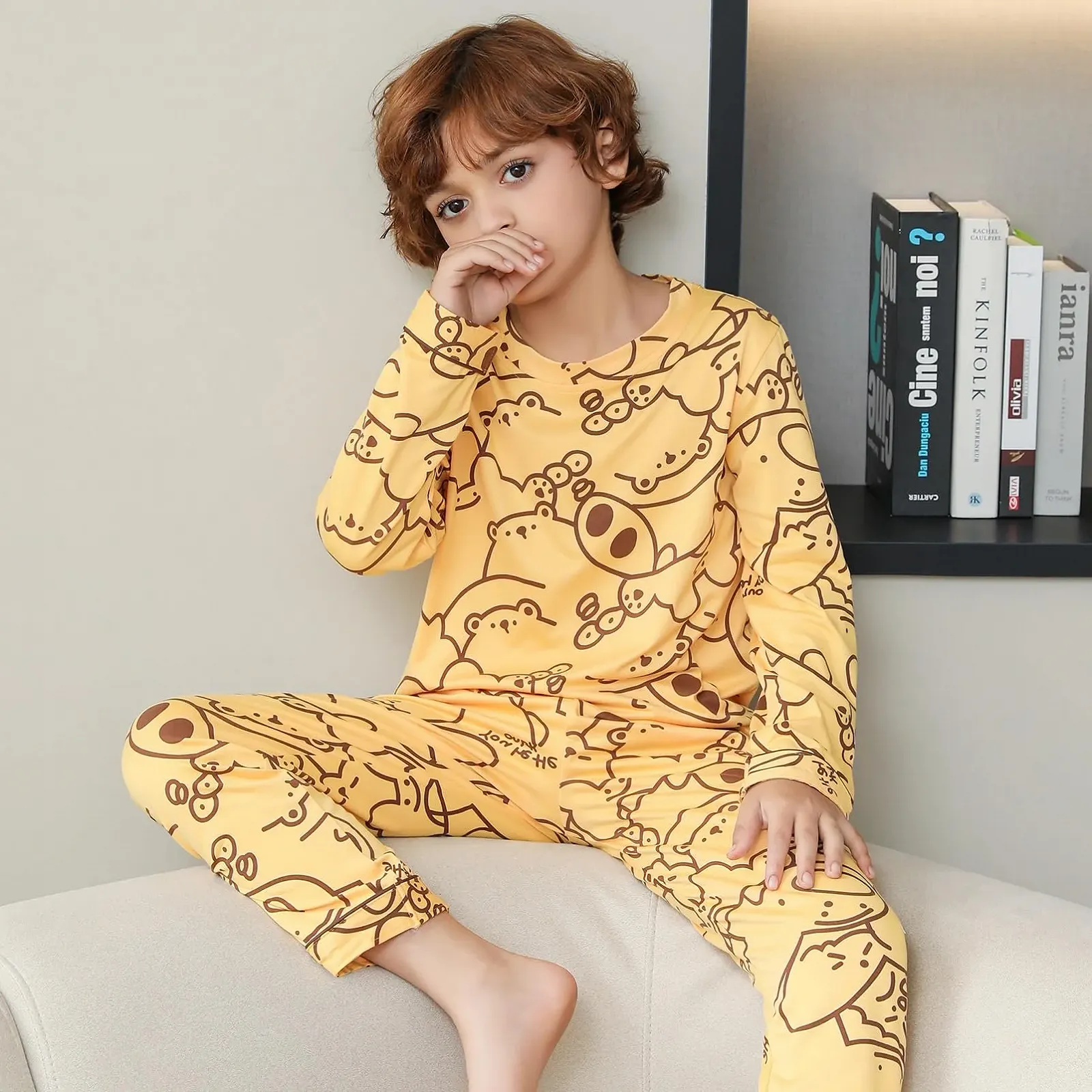 Комплект піжами для хлопчиків RuanMM Текстура бавовни, довгі, з круглим вирізом, фото №3