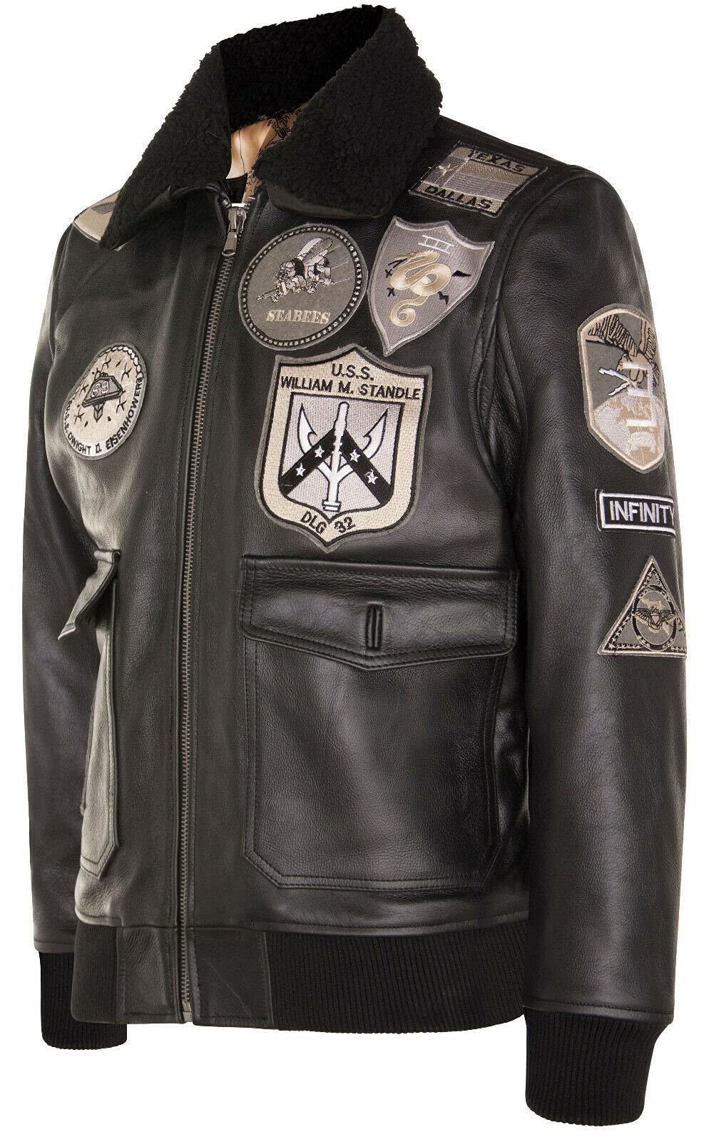 Куртка Infinity Leather мужская из 100% натуральной кожи, дизайн Air Force Aviator, воротник из овчины, фото №2