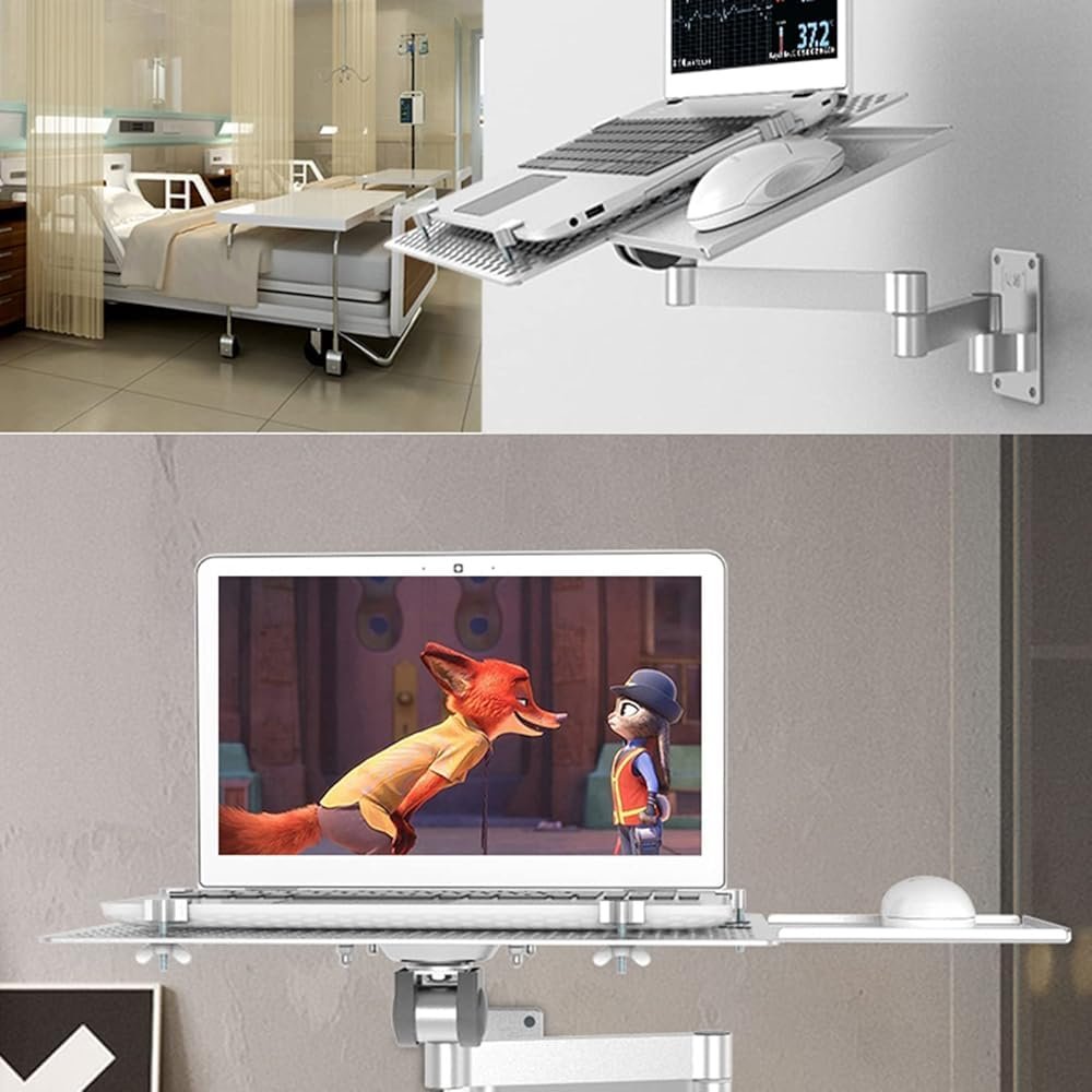 Настенная подставка для ноутбука, регулируемый и складной держатель с подставкой для мыши, компактная, многофункциональная подставка для ноутбука для дома, офиса, игр и рабочей станции, фото №5