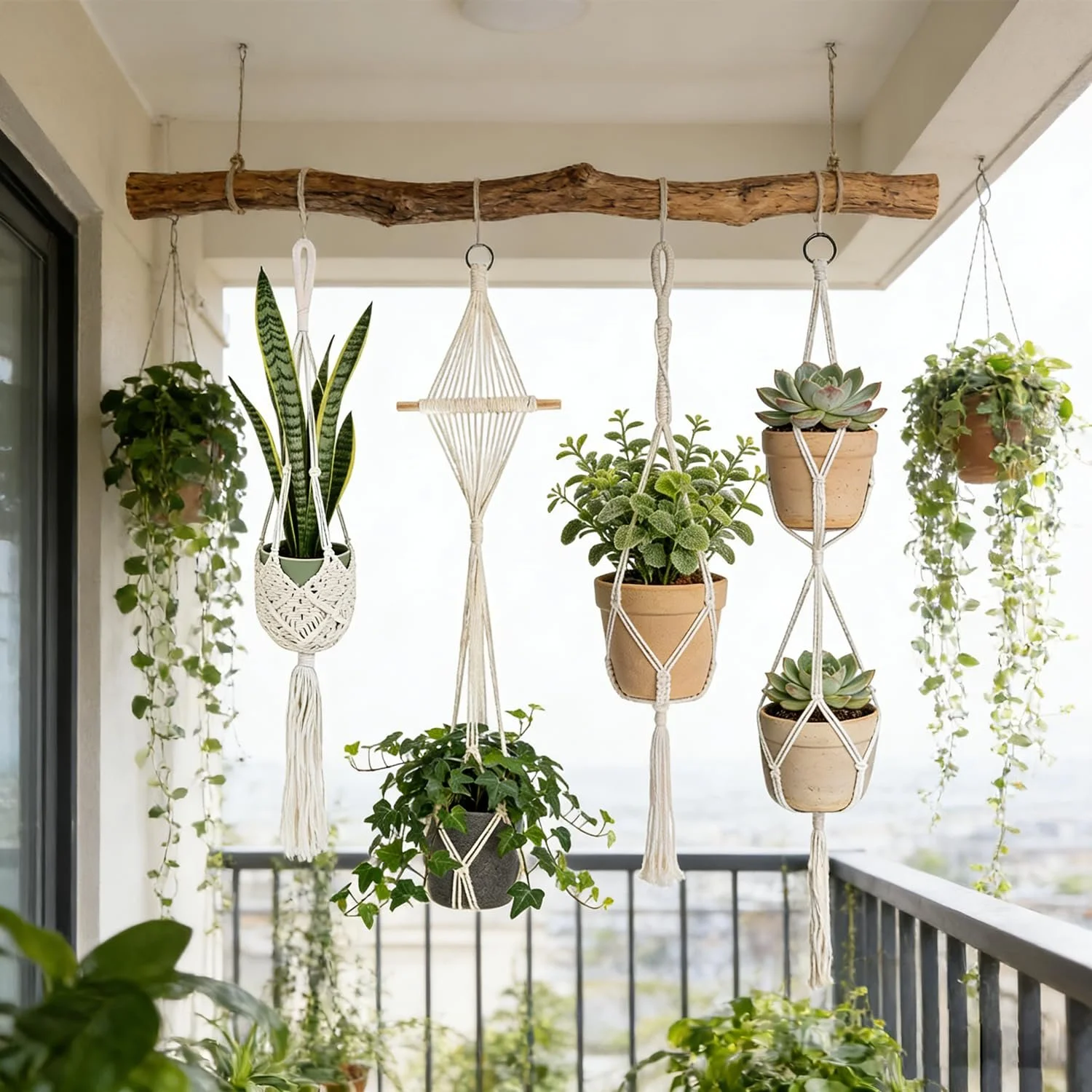 Підвісні кашпо макраме HUKUMA Набір 4 шт. бавовна з гачками та китицями, фото №7 Підвісні кашпо макраме HUKUMA Набір 4 шт. бавовна з гачками та китицями, фото №7