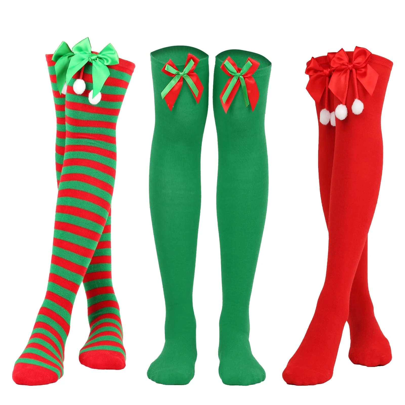 Жіночі гольфи Різдвяні в смужку (3 пари) для косплею, червоні, фото №1
