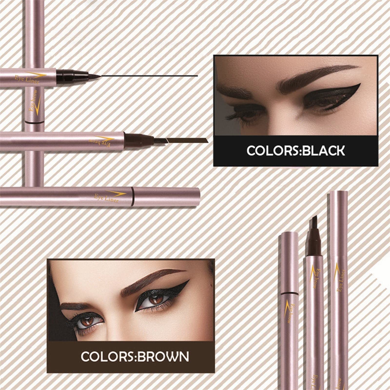 Олівець для брів Durable Double Head Eyeliner Two in One Quick Drying Waterproof Eyebrow Pencil Powder Pen Чорний, фото №7