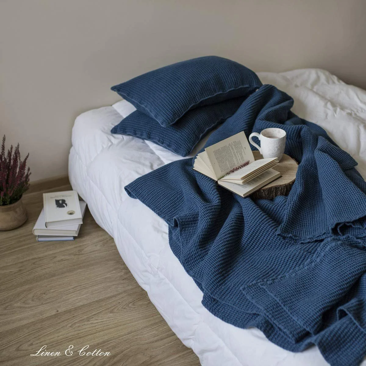 Покрывало Вафельное Плед Linen & Cotton Enzo Плед в клетку 210 x 250 см Темно-синий, фото №3