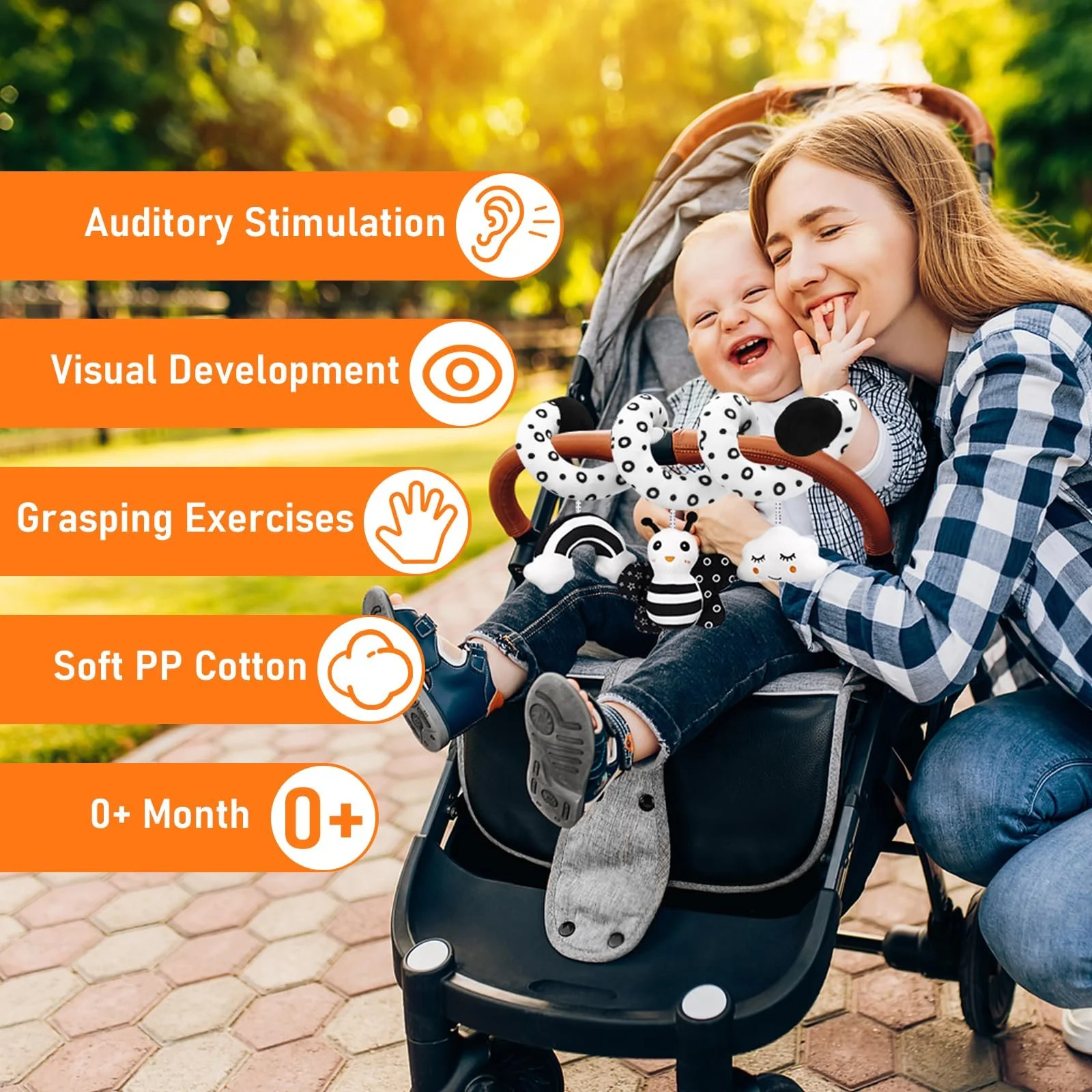 Игрушка для коляски Mexgcom Пчелы, черно-белая, фото №3 Игрушка для коляски Mexgcom Пчелы, черно-белая, фото №3