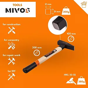 Слесарный молоток Mivos 300 г кованая головка деревянная ручка synthetic.ua - Фото 1