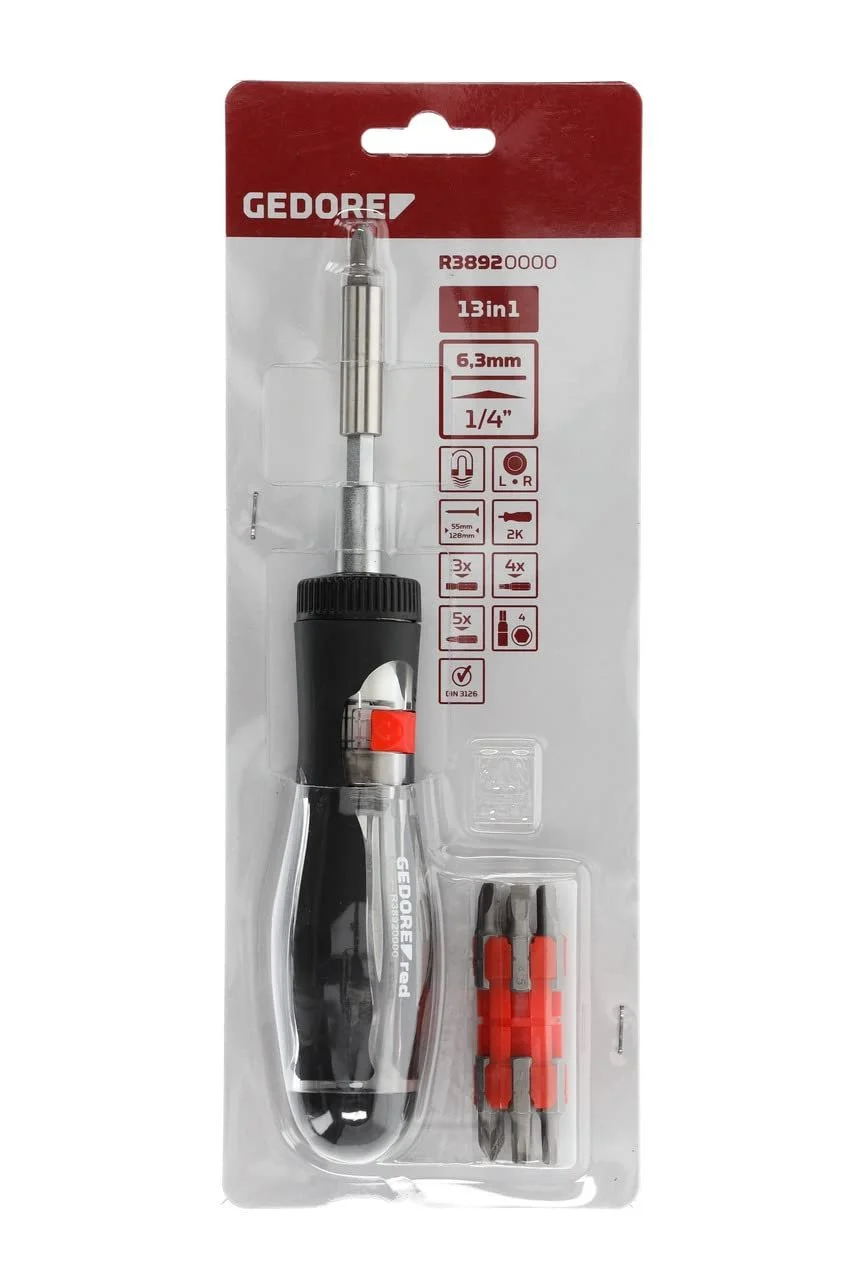 Викрутка з тріскачкою Gedore Red R38920000 1/4" з набором біт 280 г, фото №6