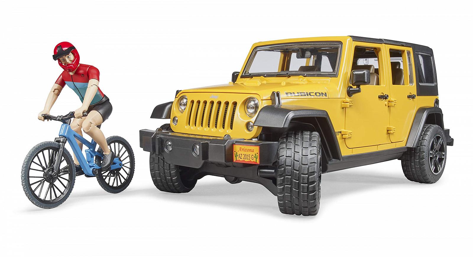 Внедорожник Bruder Jeep Wrangler Rubicon Unlimited с горным велосипедом и велосипедистом 1:16, фото №1 Внедорожник Bruder Jeep Wrangler Rubicon Unlimited с горным велосипедом и велосипедистом 1:16, фото №1