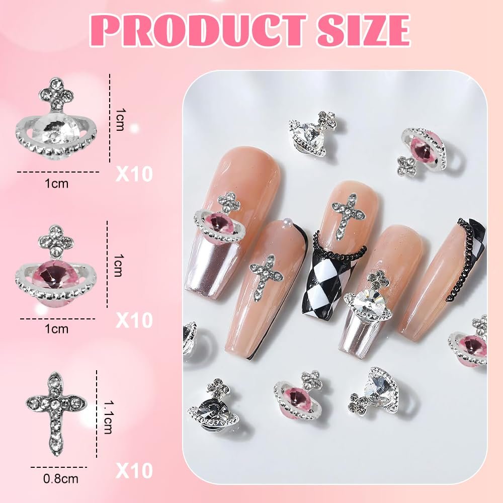 Прикраса для нігтів 3D Планета Сріблястий Білий Рожевий Набір аксесуарів, фото №2