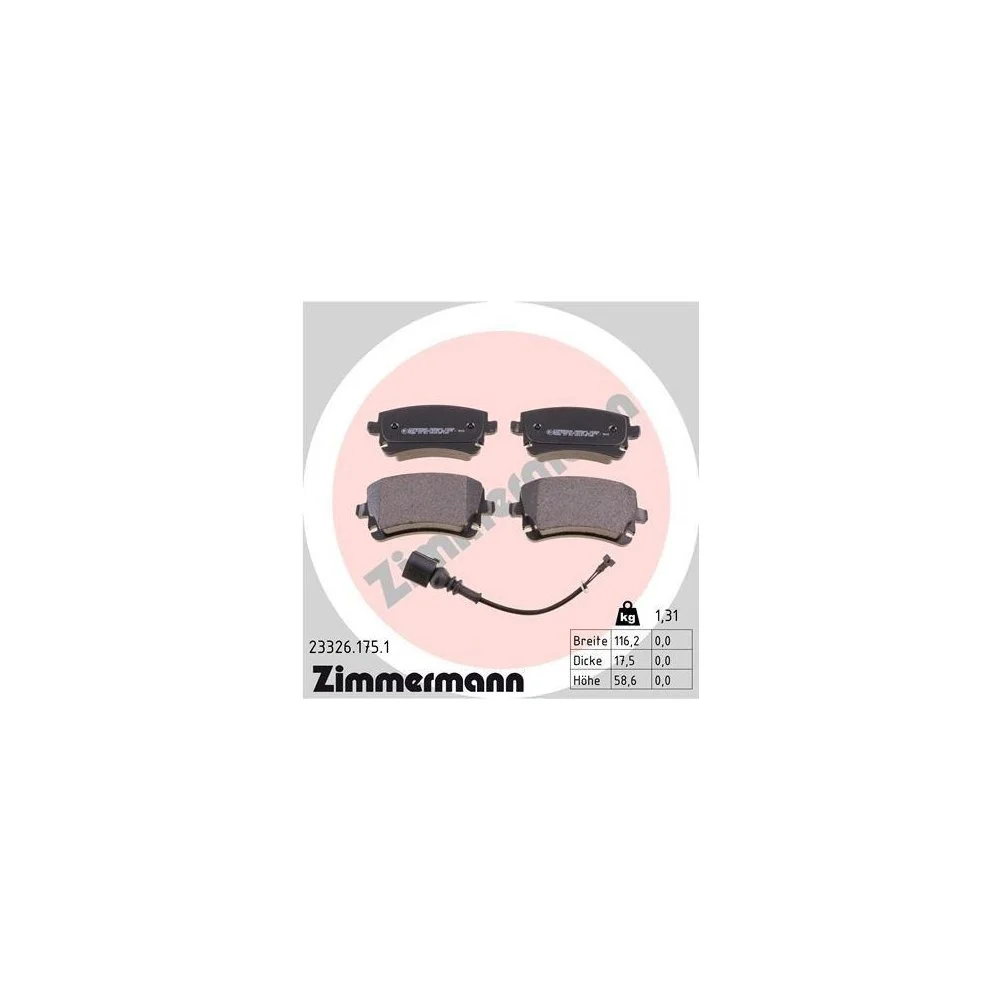 Комплект гальмівних колодок дискового гальма ZIMMERMANN 23326.175.1 для VAG задня вісь, фото №1