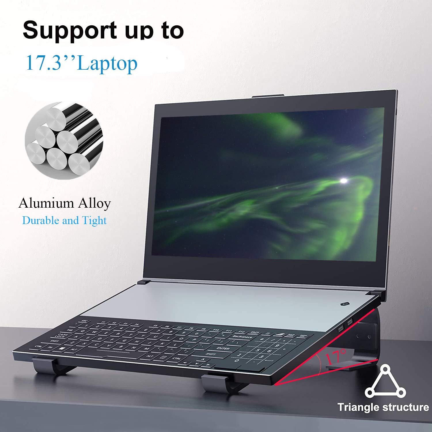 Підставка для ноутбука, Ергономічна алюмінієва для комп'ютера, тримач для ПК, з легкою вентиляцією для MacBook Pro/Air, Dell, HP, MateBook, для всіх ноутбуків 10-15,6 дюймів, чорна, фото №4