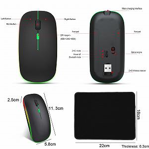 Мышь EasyULT Беспроводная, 2.4GHz USB, Bluetooth 5.1, Перезаряжаемая, 800-1200-1600 DPI, Оптическое отслеживание, Тонкая, С ковриком, Черная synthetic.ua - Фото 1