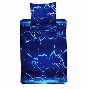 Комплект Постільної Білизни MTOnlinehandel Gaming 135 x 200 см + 80 x 80 см, 100% Бавовна, 3D Ефект, Lava Neon Gamer Merch (Bluelight) - Фото 1