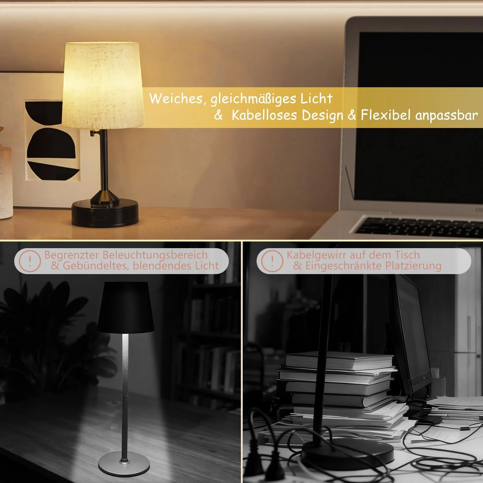 Настольная лампа Набор из 2 шт. Безпроводная Сенсорная Диммируемая Регулируемая по высоте На батарейках, фото №6