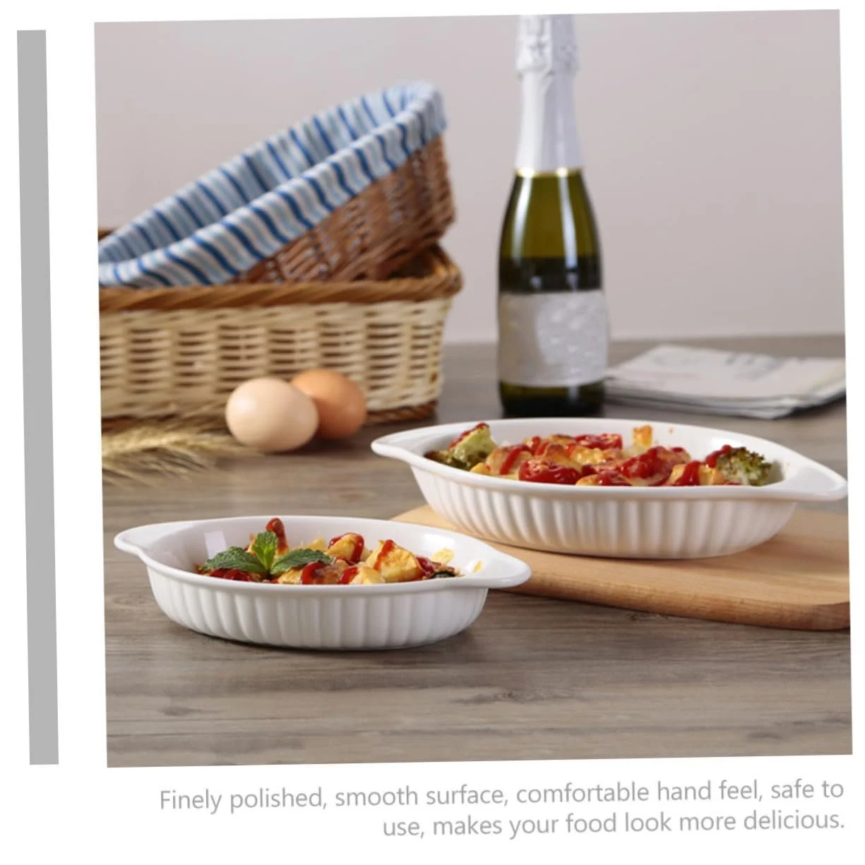 Форма для запекания IMIKEYA керамическая овальная с двойными ручками термостойкая, фото №6