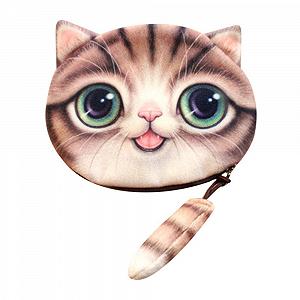 Кошелек с принтом Cat Женский Плюшевый Кошелек на молнии, коричневый - Фото 1