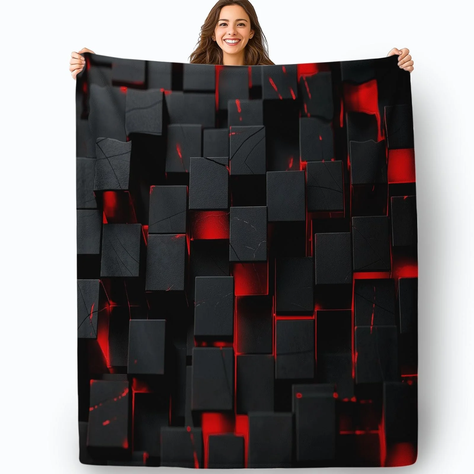 Одеяло 3D для дивана Kuscheldecke, черное мягкое микроволокно, фланелевое одеяло для детей и взрослых 100 x 130 см, декоративное одеяло для дома, трехмерные блоки, фото №3