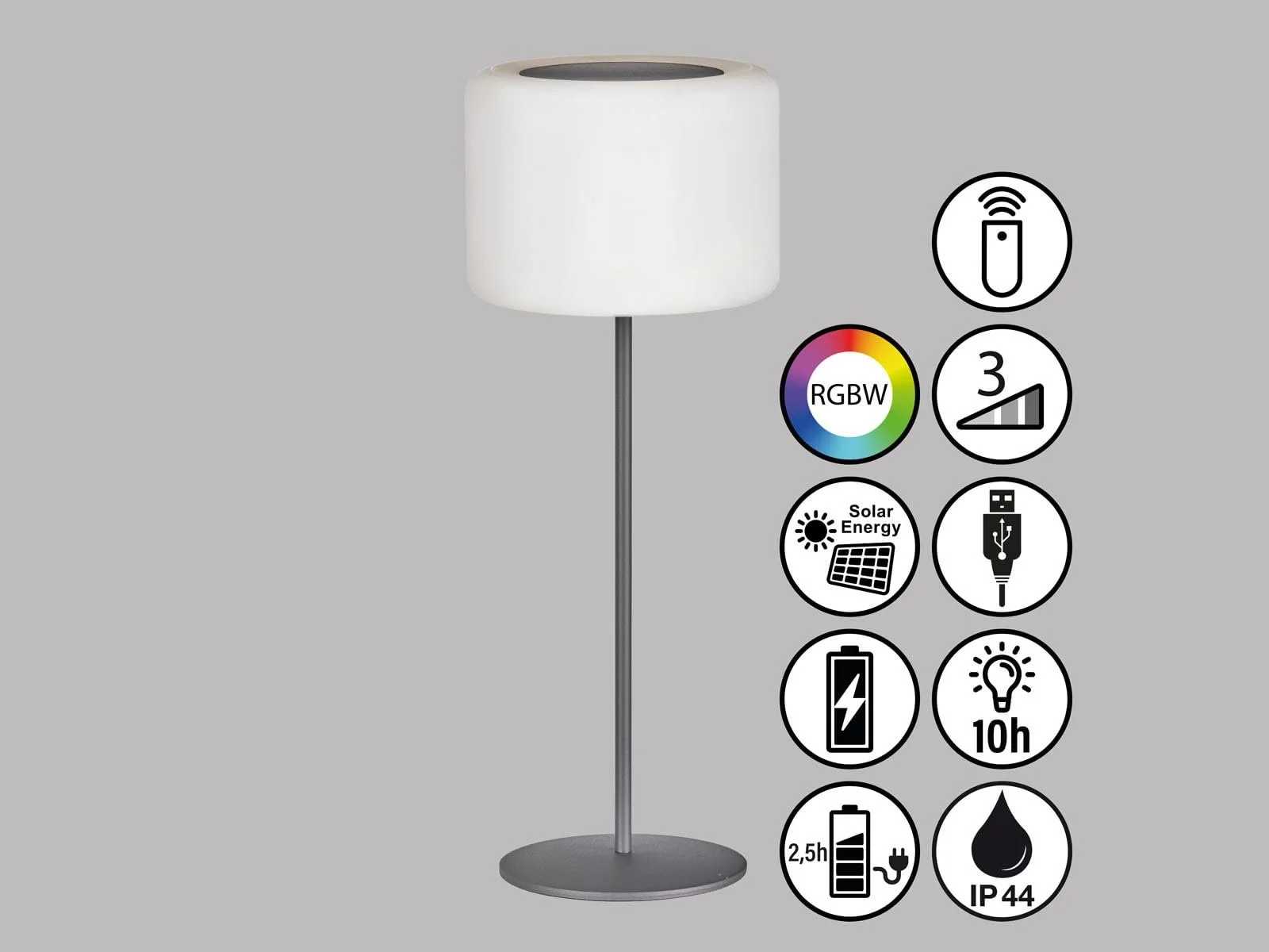 Настільна лампа Pino Solar 39.5 см бездротова з пультом ДК димована RGB антрацит / біла, фото №4