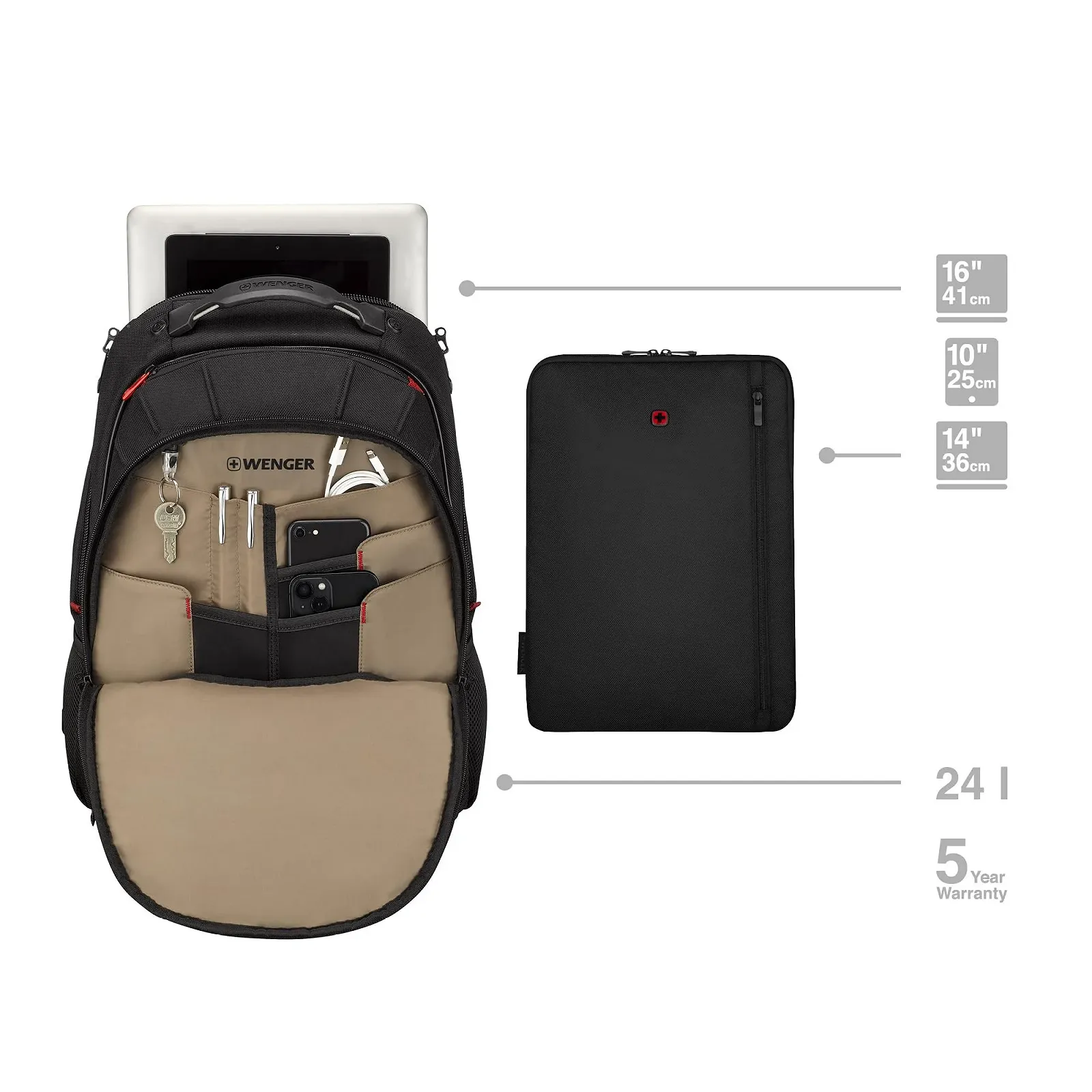 Рюкзак для ноутбука WENGER Carbon Pro Compact 16 дюймов Черный 653528, фото №3 Рюкзак для ноутбука WENGER Carbon Pro Compact 16 дюймов Черный 653528, фото №3