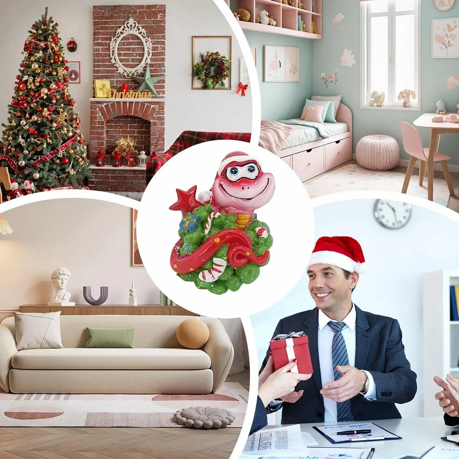 Скарбничка Snake Coin Bank Christmas Resin Змія в шапці Санти, фото №4