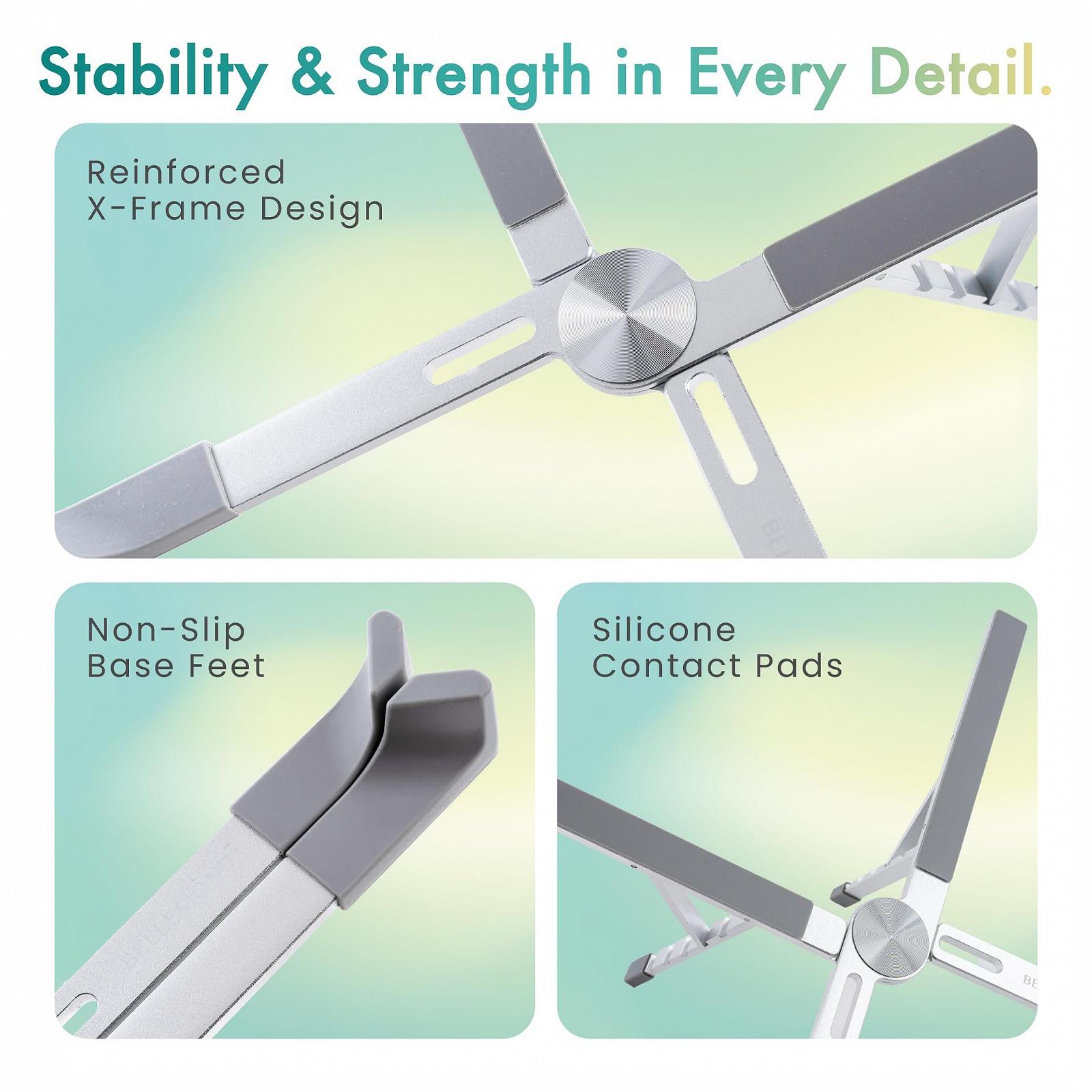 Підставка для ноутбука BELLEMOND X-Shape Регульована по висоті алюмінієва з 5 рівнями, складна та легка, вентильована, фото №4