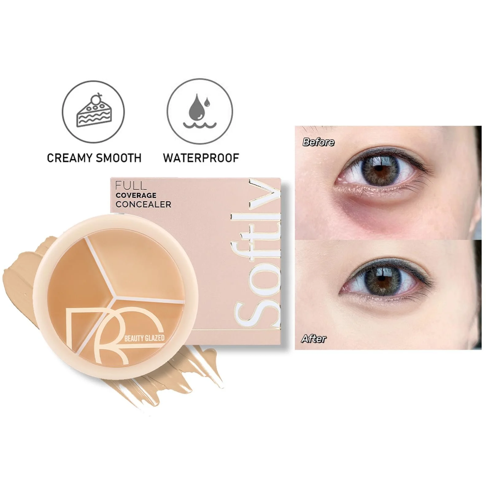 Консилер Палетка Holzsammlung 3 цвета для контуринга Водостойкий С полным покрытием Для индивидуального смешивания Корректирующий Скрывает темные круги и пятна 2 x 10 г, фото №7