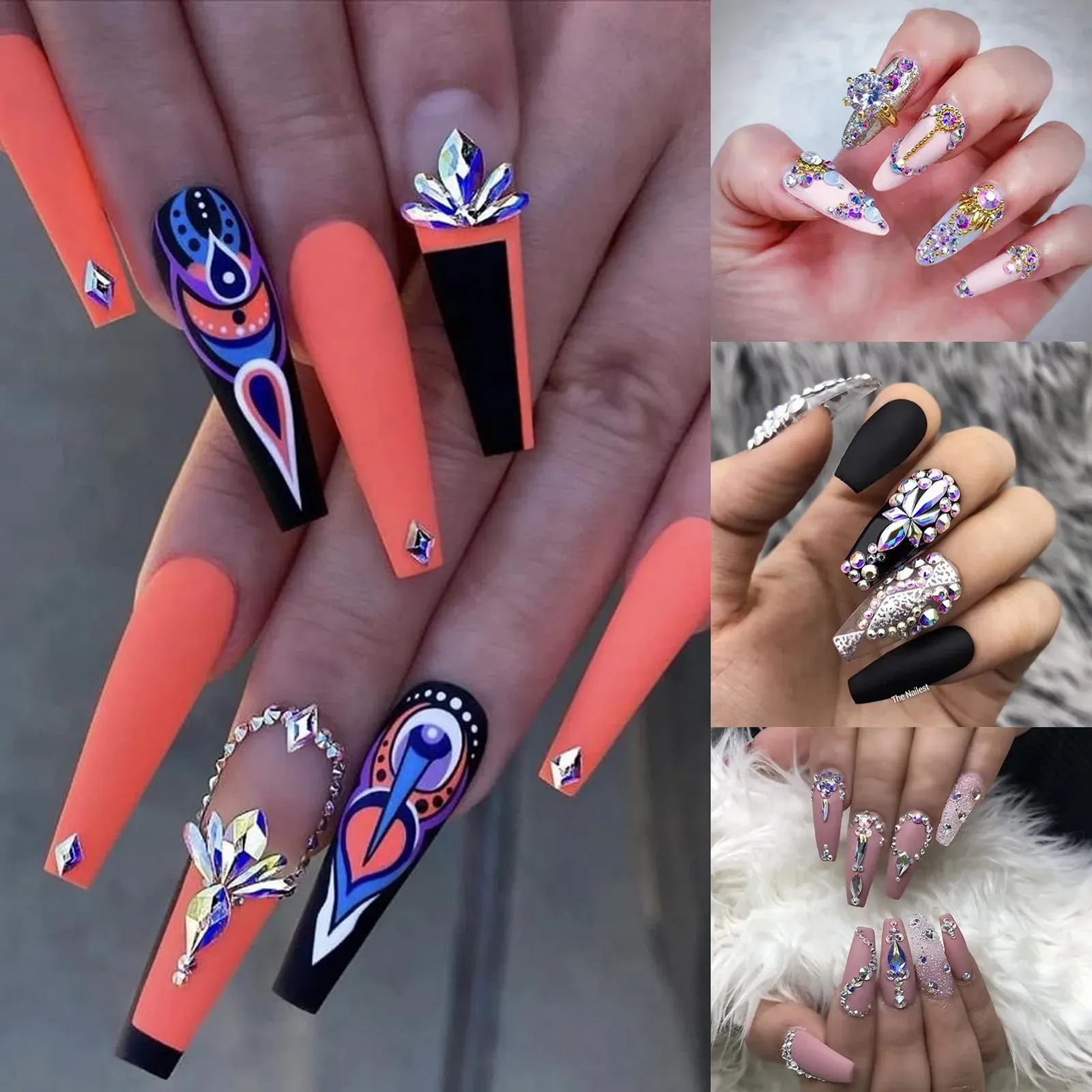 Стразы для ногтей Dowarm Хрустальные стеклянные с плоским дном 3200 шт., Набор 3D страз различных форм для дизайна ногтей (Crystal AB), фото №6