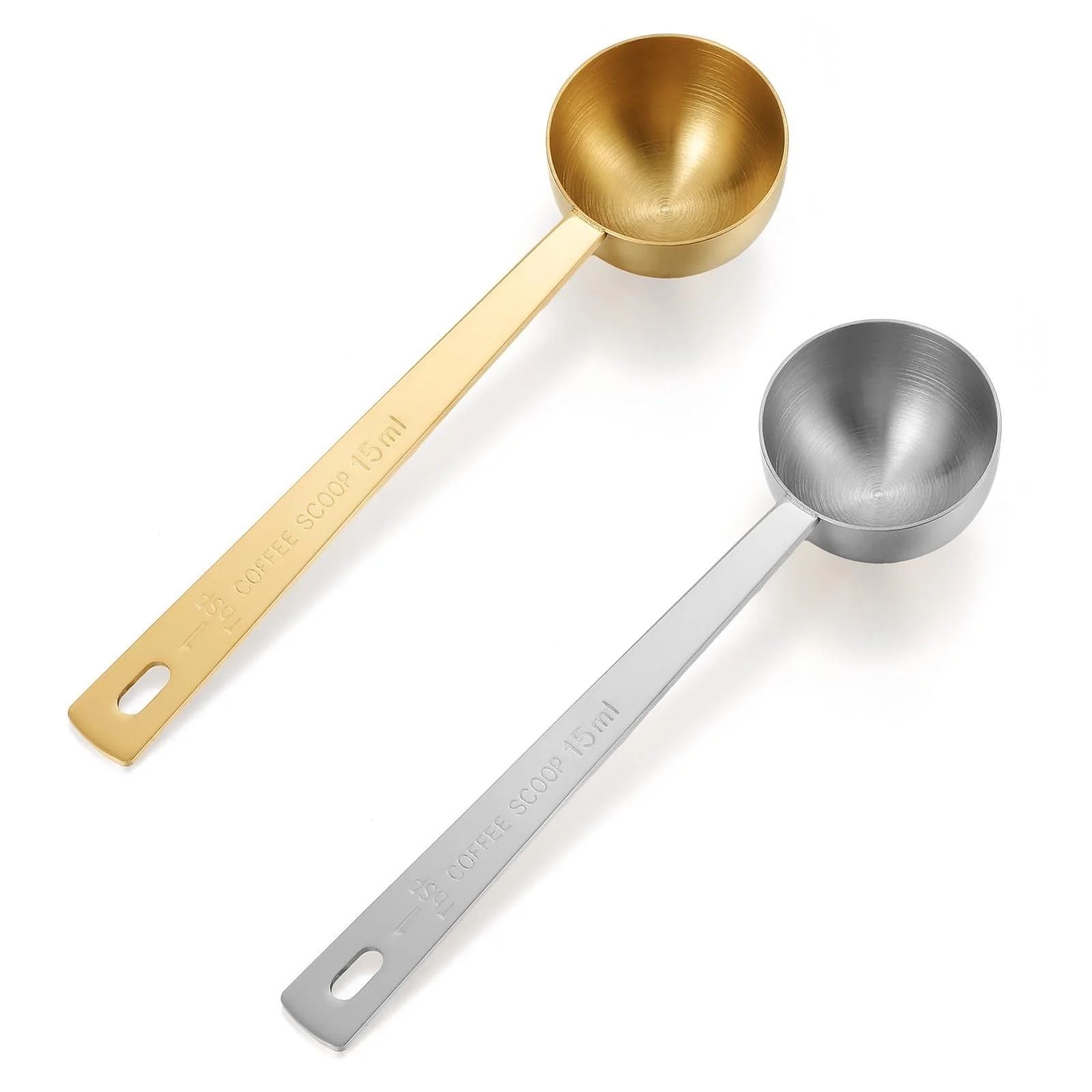 Ложка кавова Nogeqi 15 мл, нержавіюча сталь, срібна, золота, набір 2 шт, фото №1
