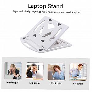 Подставка для ноутбука Yardenfun Регулируемая по высоте с вращающейся основой и держателем для телефона Эргономичная складная для улучшенного комфорта и вентиляции портативная Белая synthetic.ua - Фото 1